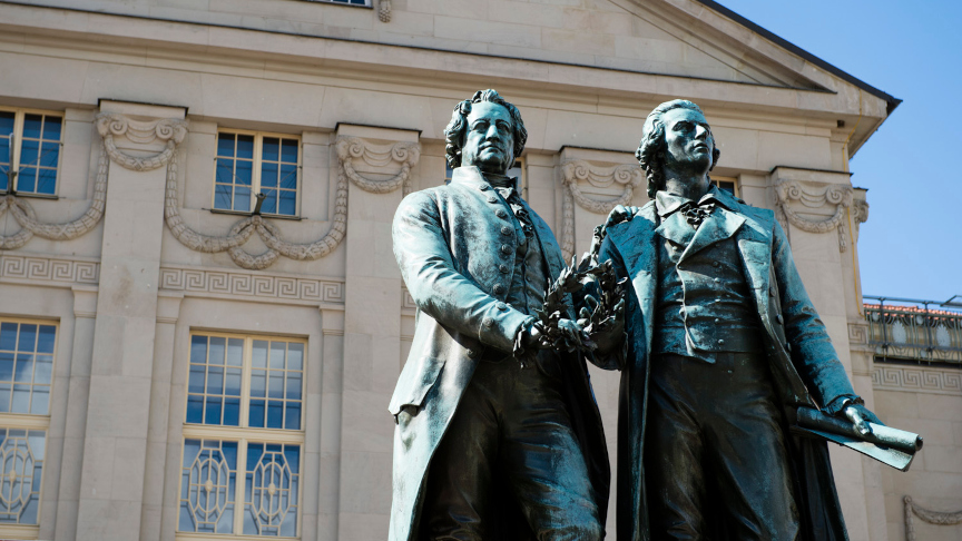 The monument to Goethe and Schiller in front of the National Theatre in Weimar